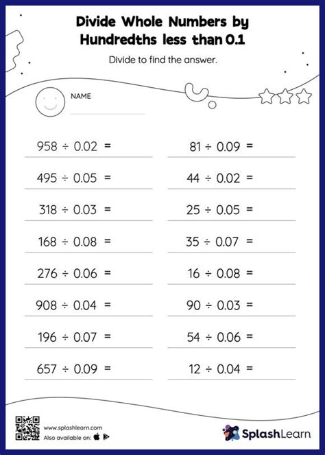 Printable Divide Whole Numbers by Decimals .